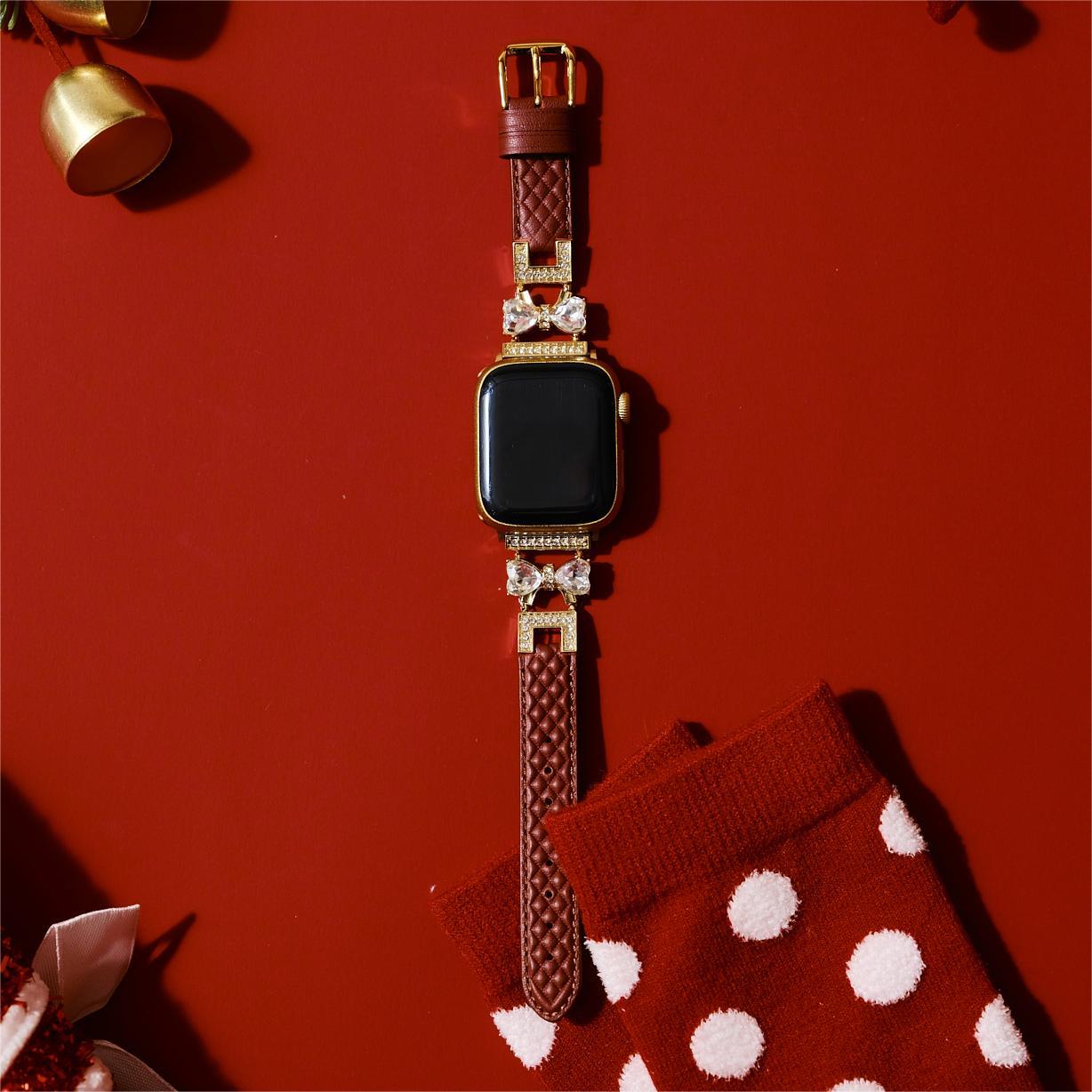 Rhinestone Bowknot Leather Watch Band