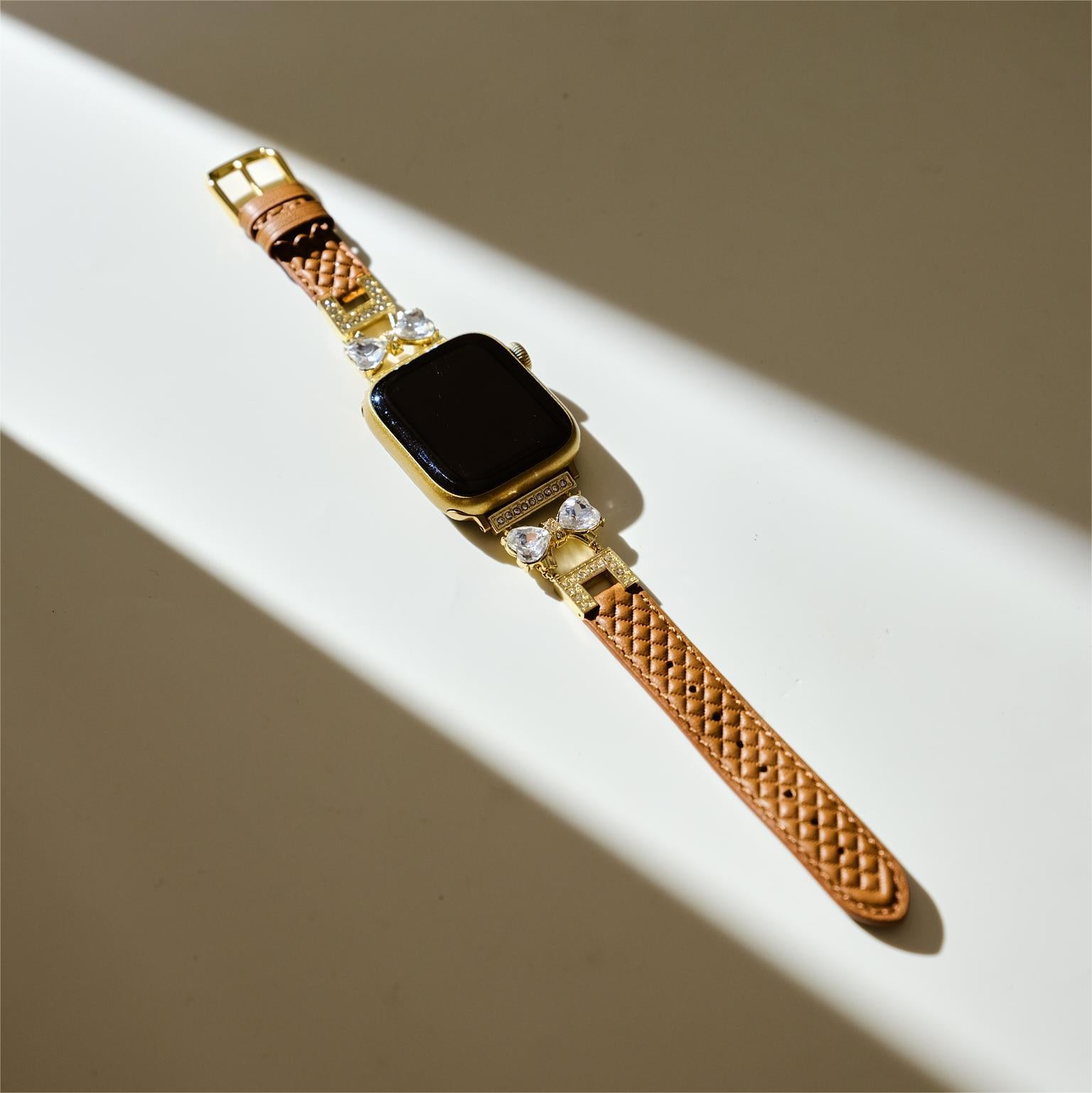 Rhinestone Bowknot Leather Watch Band