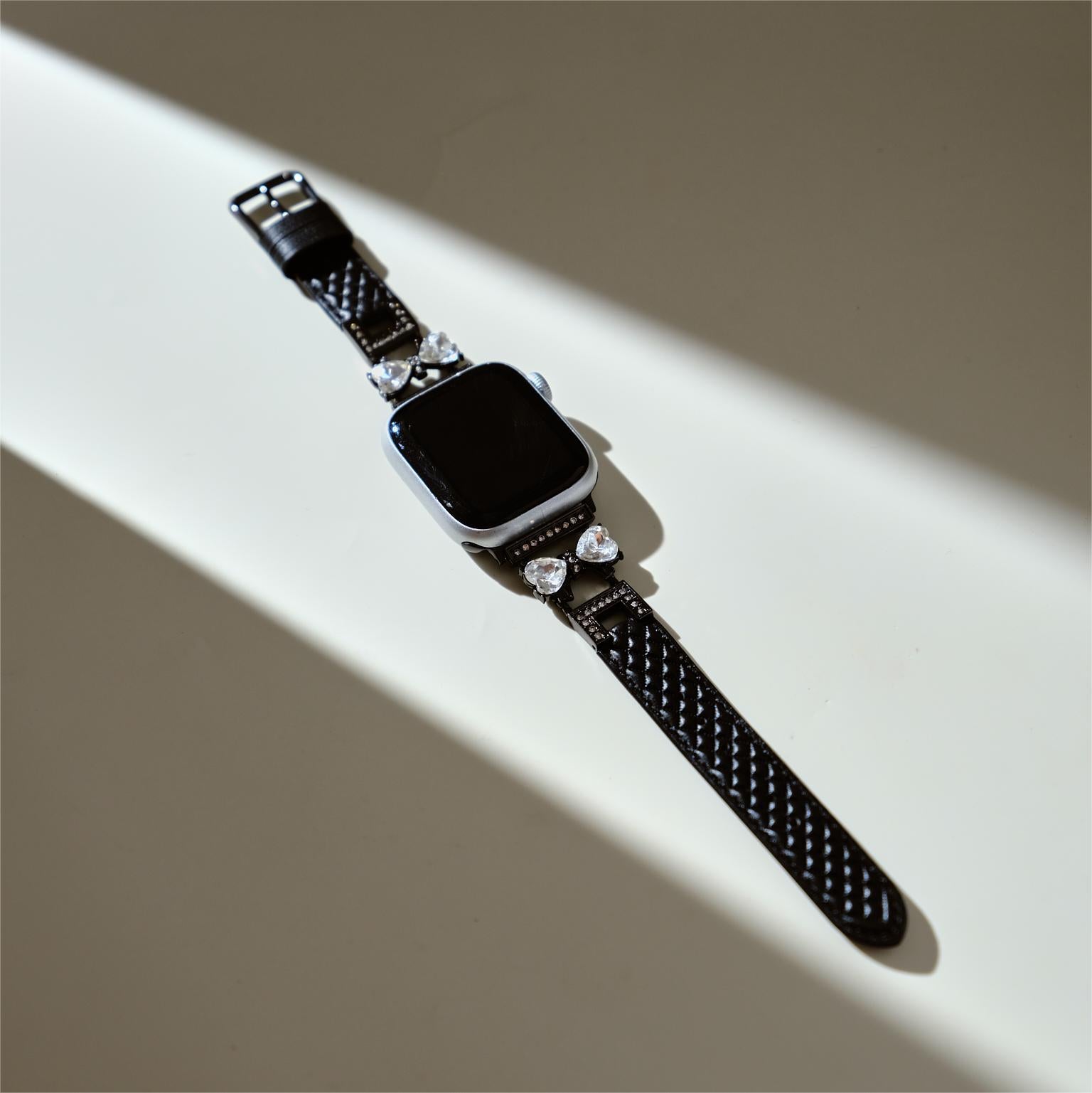 Rhinestone Bowknot Leather Watch Band