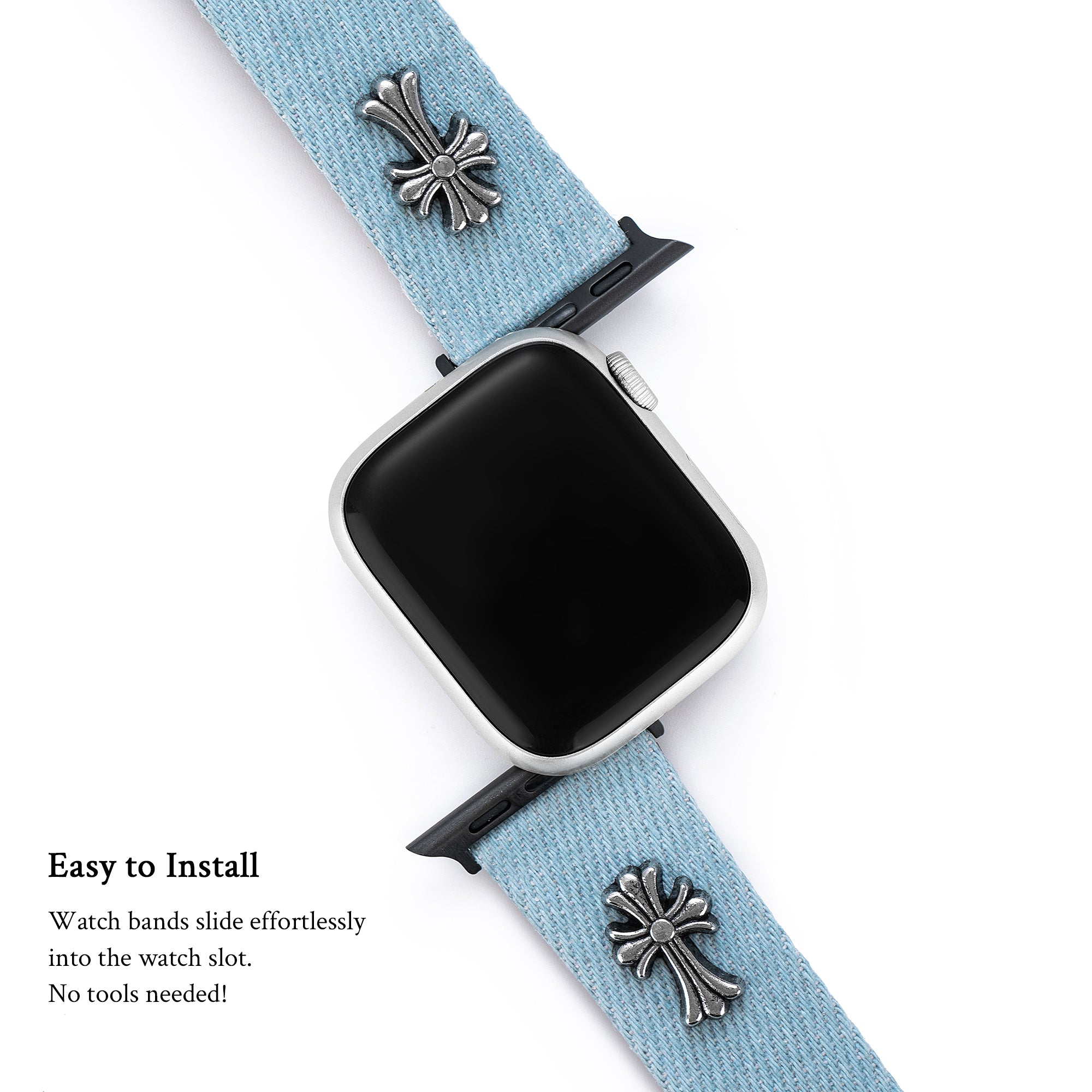 Metal Decorated Denim Watch Band