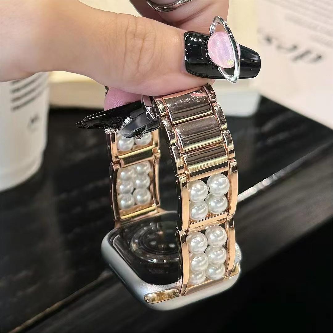 Pearl Beaded Metal Watch Band