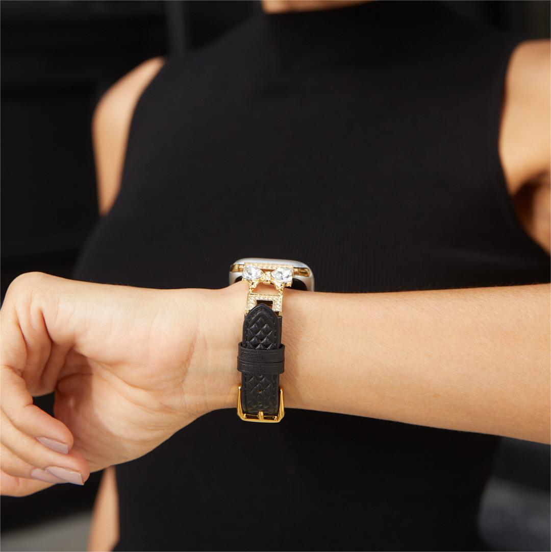 Rhinestone Bowknot Leather Watch Band