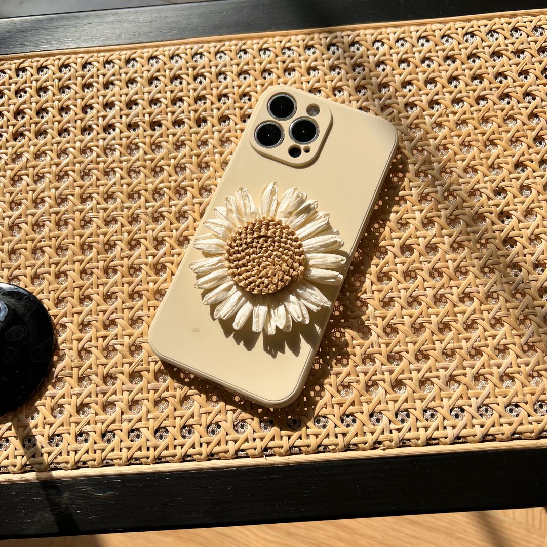 Cross-body Cream Phone Case with Sunflower