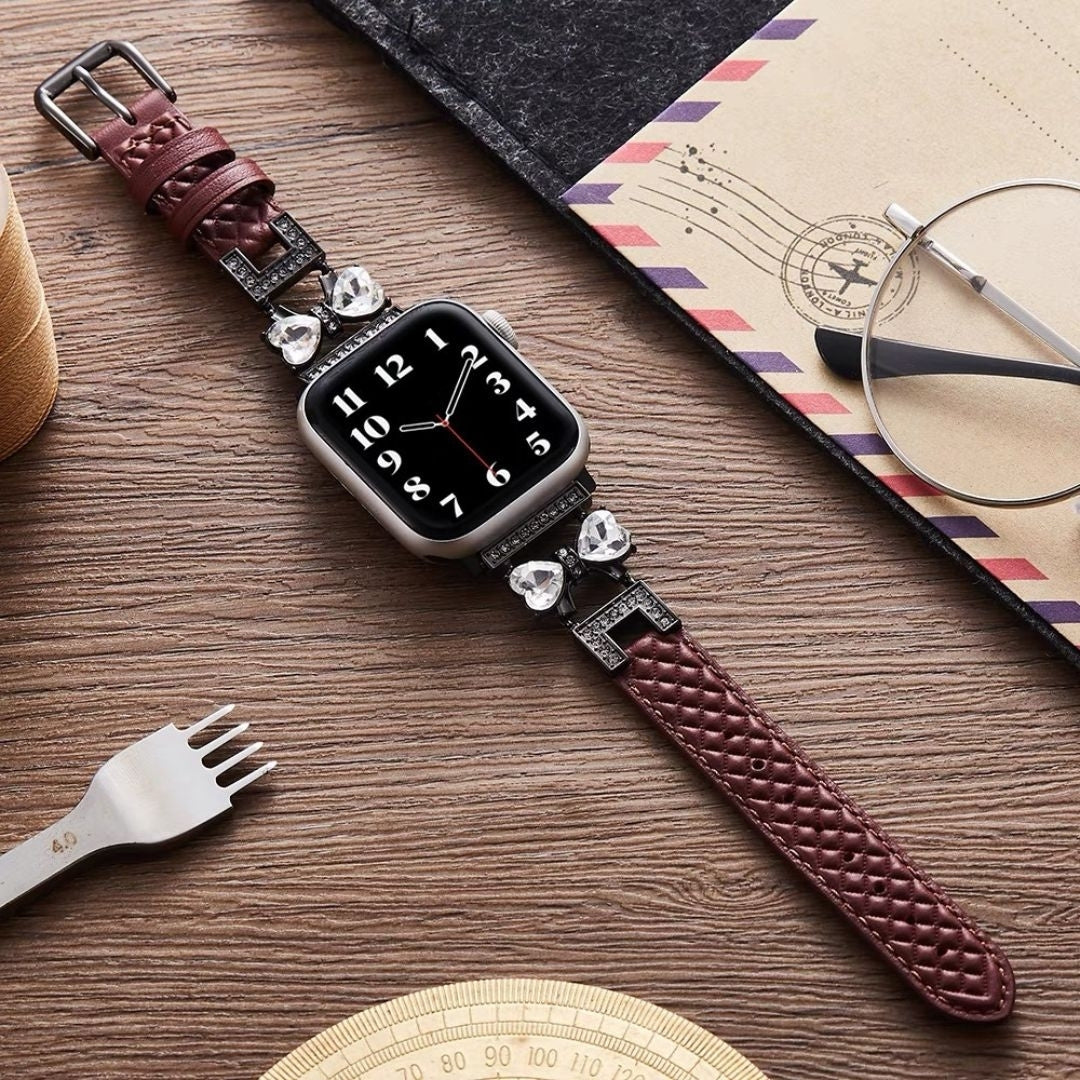 Rhinestone Bowknot Leather Watch Band