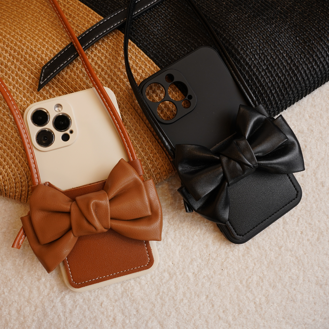 WHIMVOY Bowknot Card Holder Phone Case with Cross-body Strap