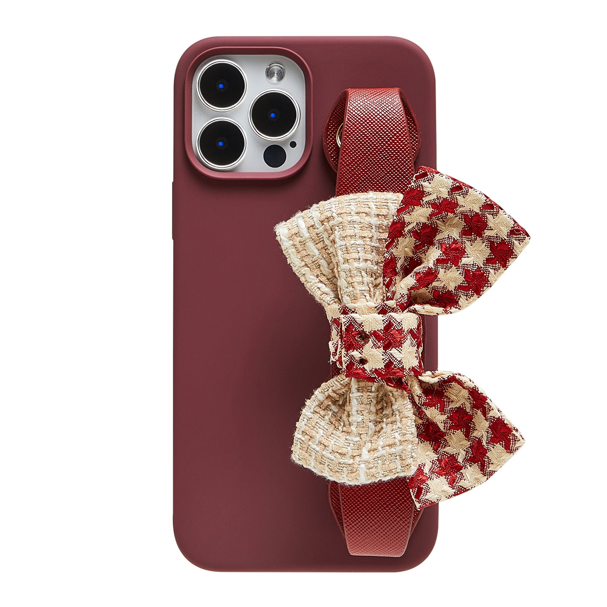 Checked Bowknot Wristlet Phone Case
