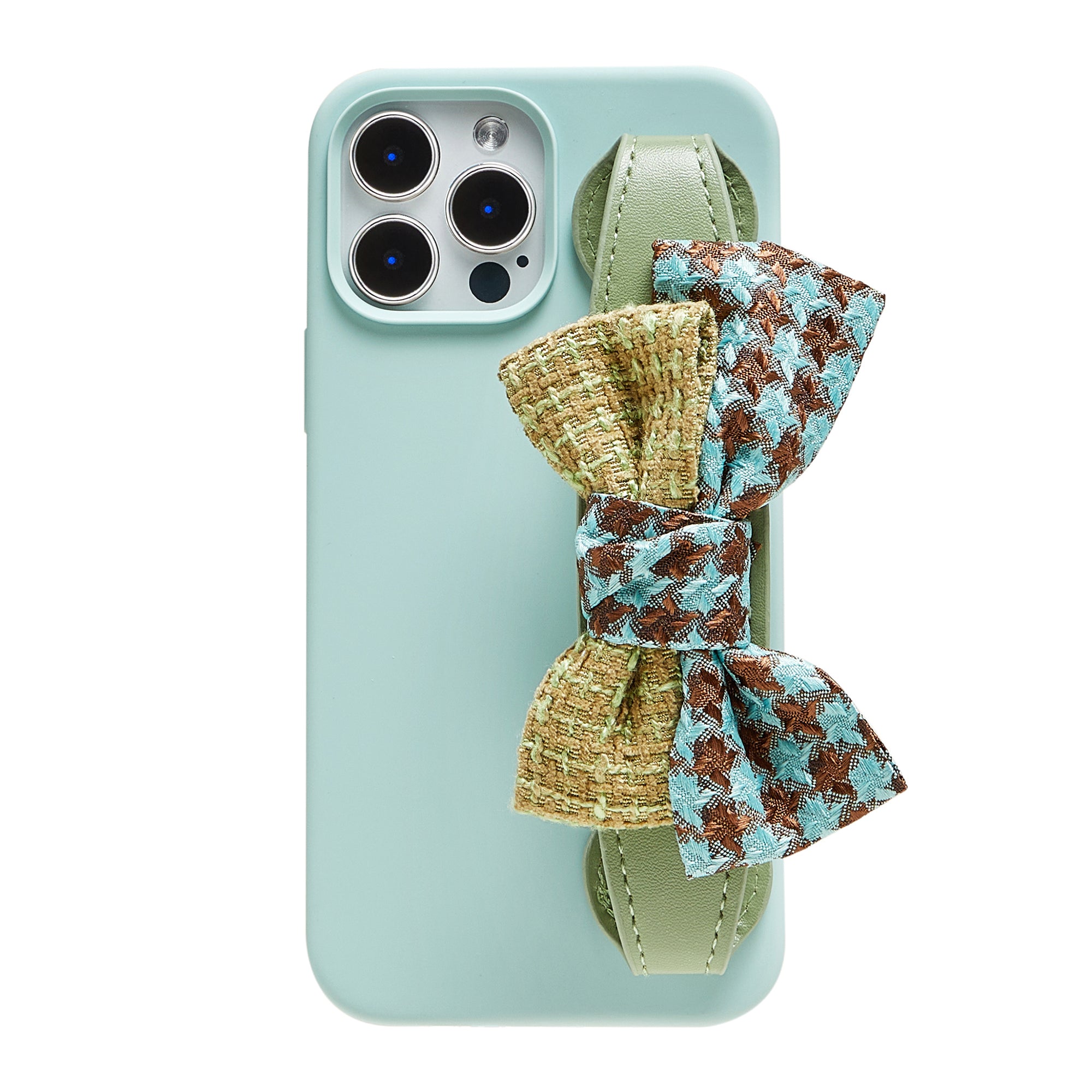 Checked Bowknot Wristlet Phone Case