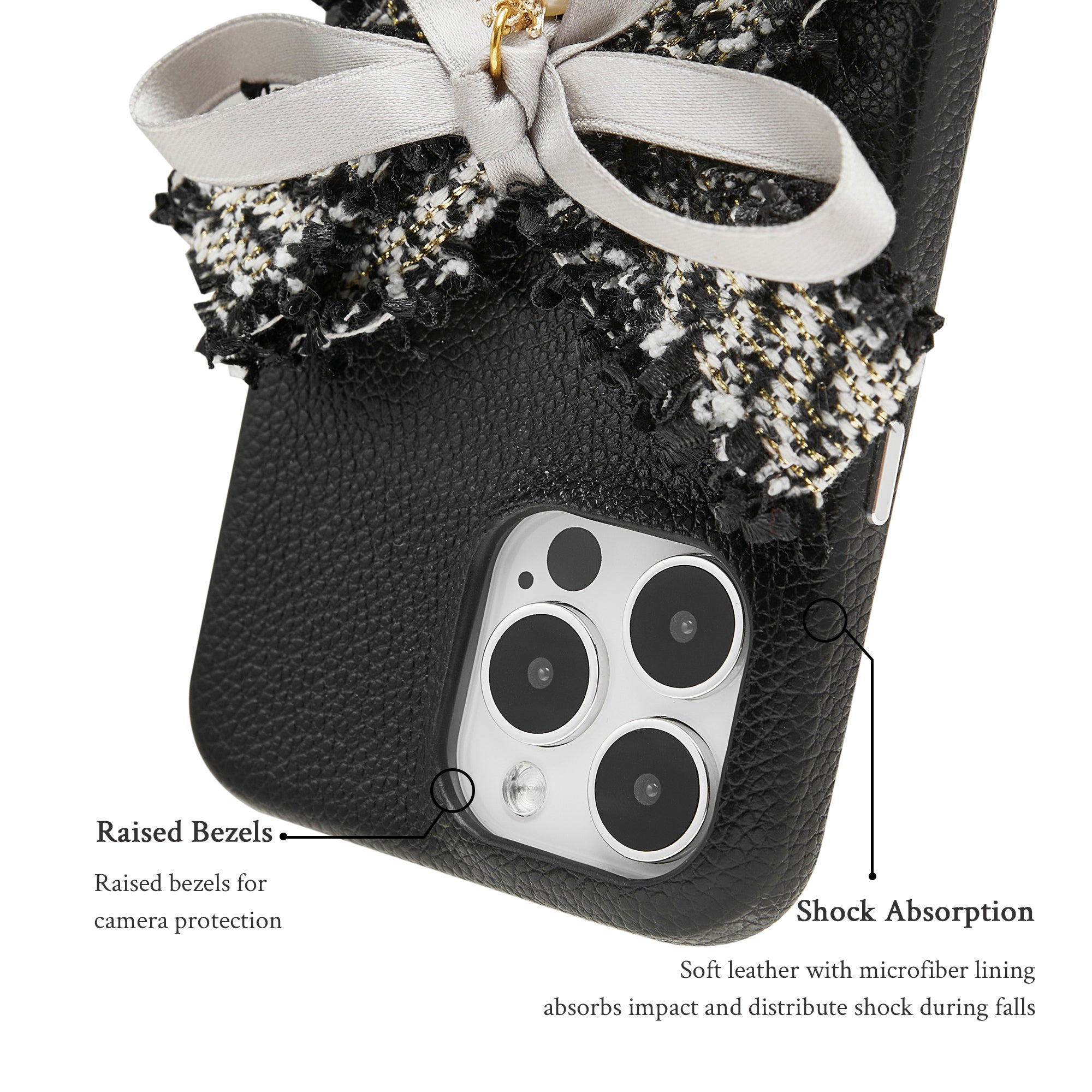 Coquette Girlie | Tweed Bowknot Leather Phone Cases