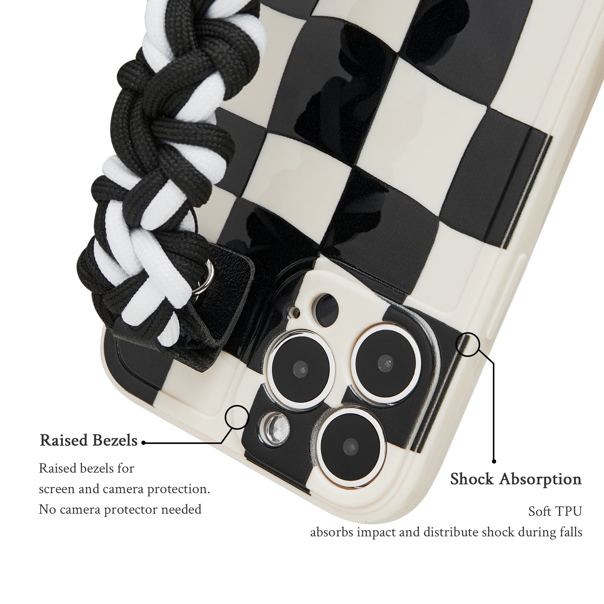Checker Phone Case with Woven Wristlet