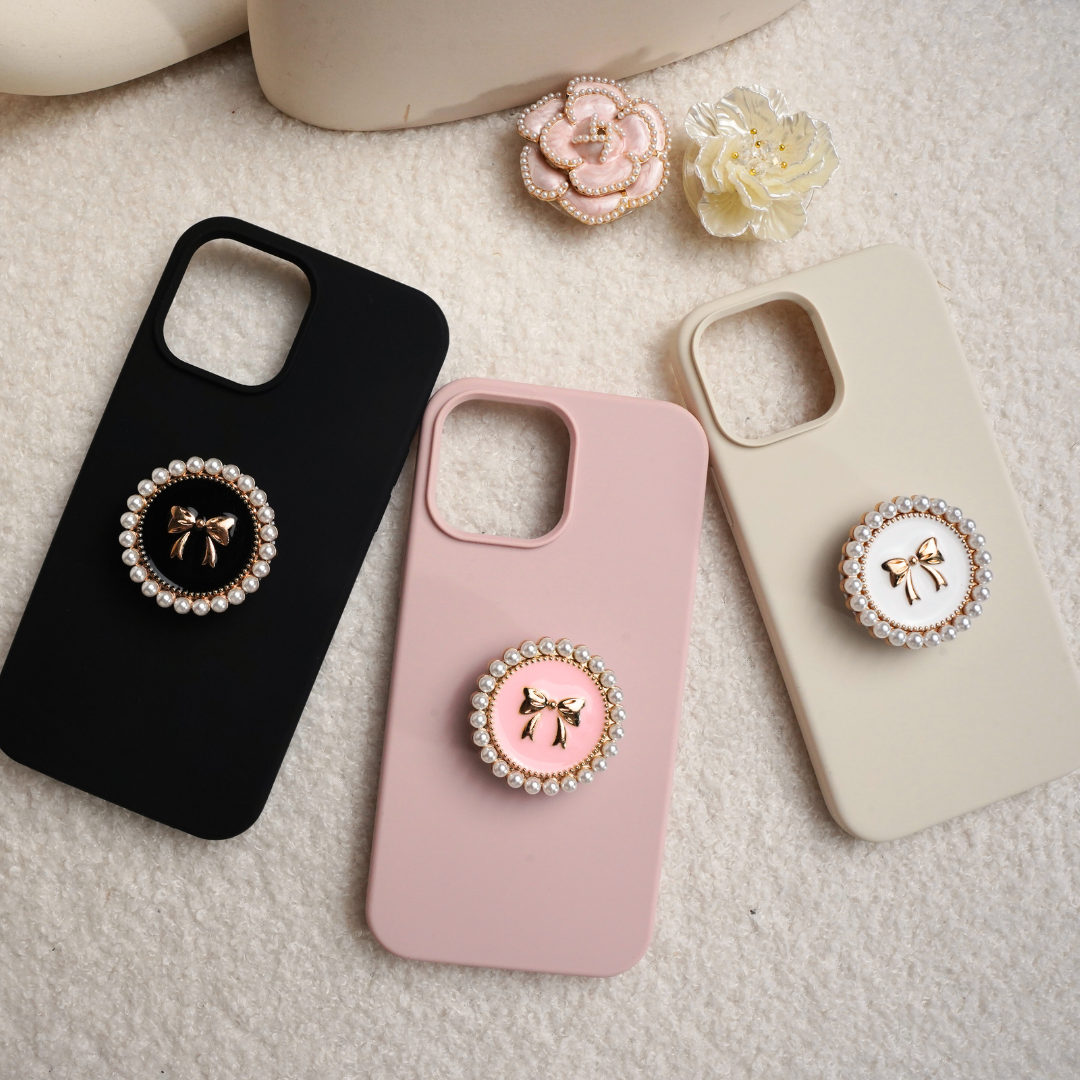 Solid Silicone Phone Case With Bowknot Grip