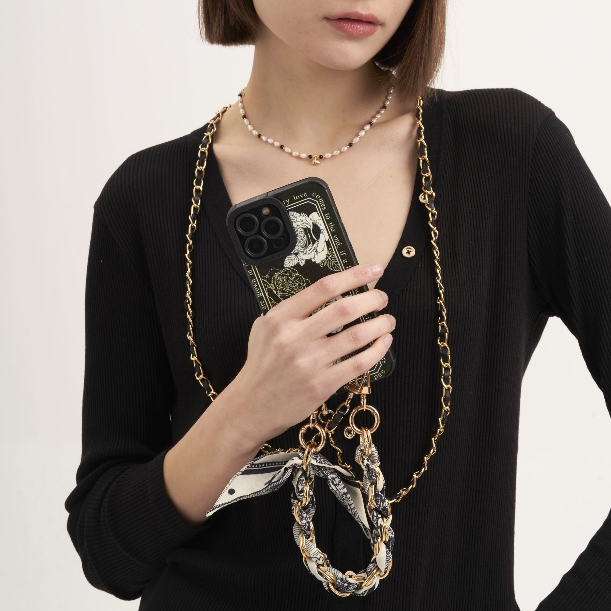 Cross-body Vintage Floral Phone Case with Chain